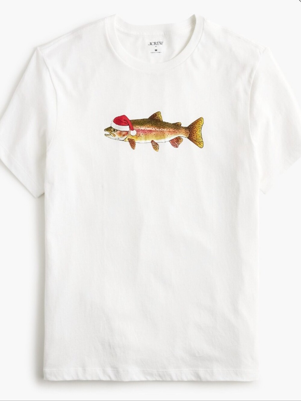 J Crew Factory Santa trout graphic tee CP841 Cotton